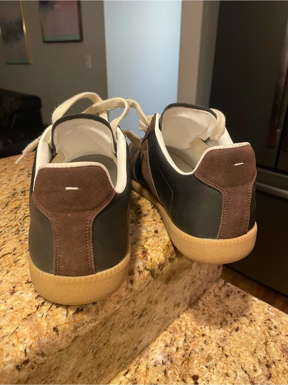 Maison Martin Margiela Brown & Black Suede Leather Sneakers with Cream Laces